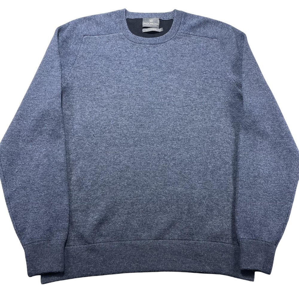 Mack Weldon Tech Cashmere Sweater Mens Large Blue Merino Wool Crewneck Pullover